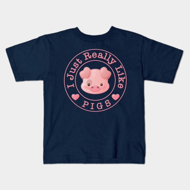 Cute Kawaii Pink Pig Kids T-Shirt by Irene Koh Studio